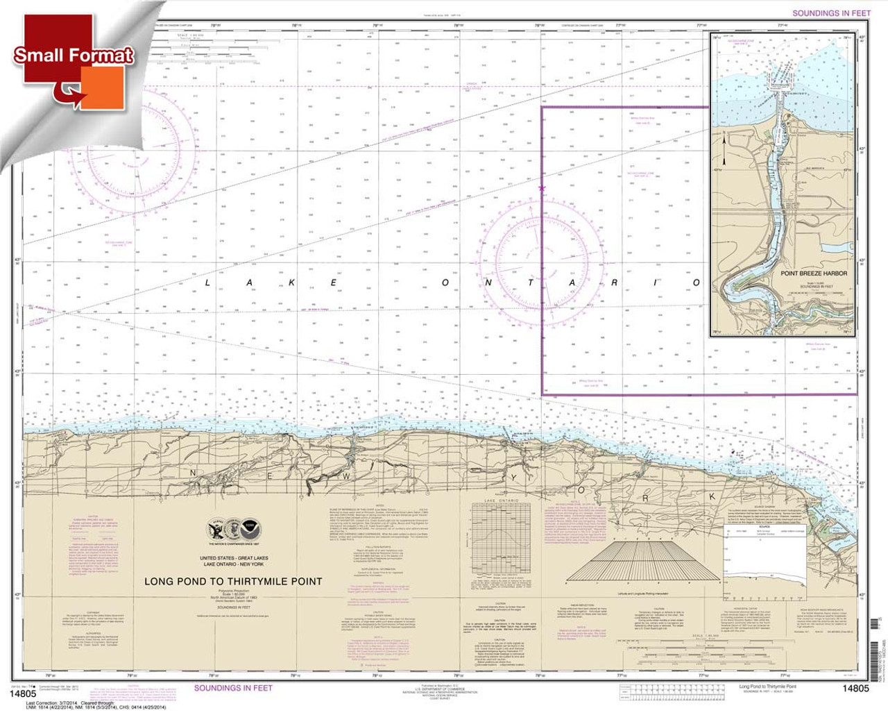 HISTORICAL SMALL FORMAT NOAA Chart 14805: Long Pond to Thirtymile Point;Point Breeze Harbor
