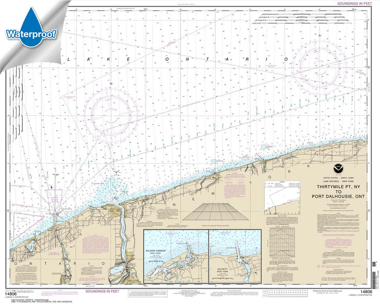 HISTORICAL WATERPROOF NOAA Chart 14806: Thirtymile Point: N.Y.: to Port Dalhousie: Ont.