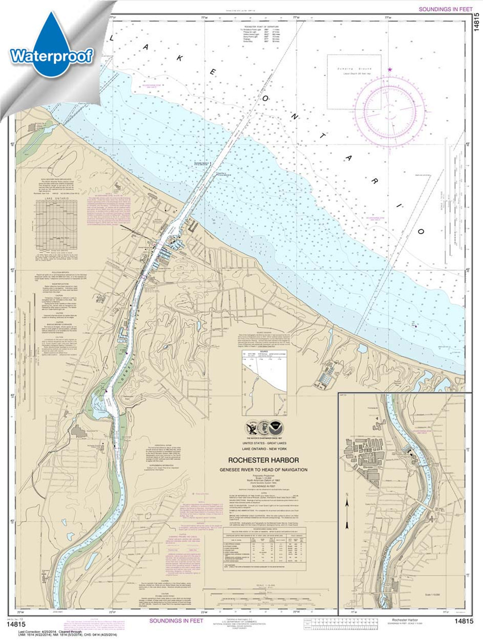 Waterproof NOAA Chart 14815: Rochester Harbor: including Genessee River to head of navigation