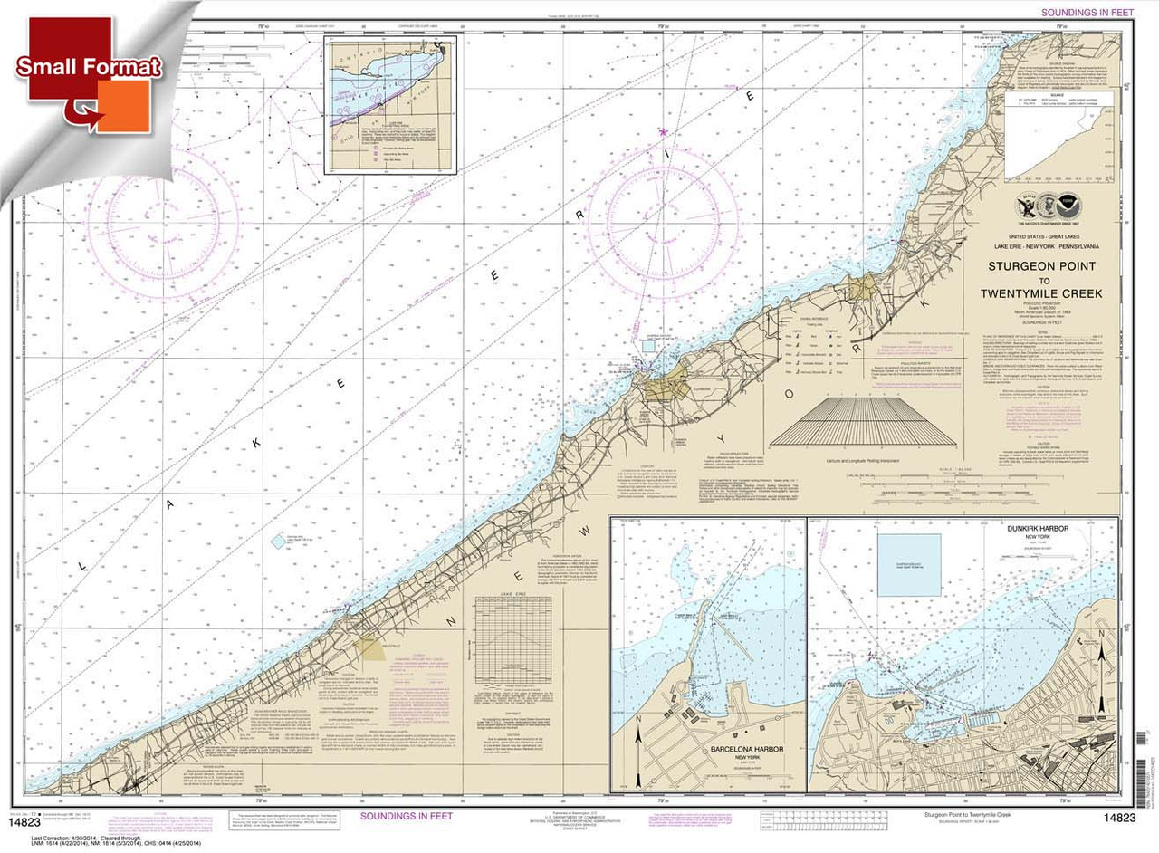HISTORICAL SMALL FORMAT NOAA Chart 14823: Sturgeon Point to Twentymile Creek;Dunkirk Harbor;Barcelona Harbor