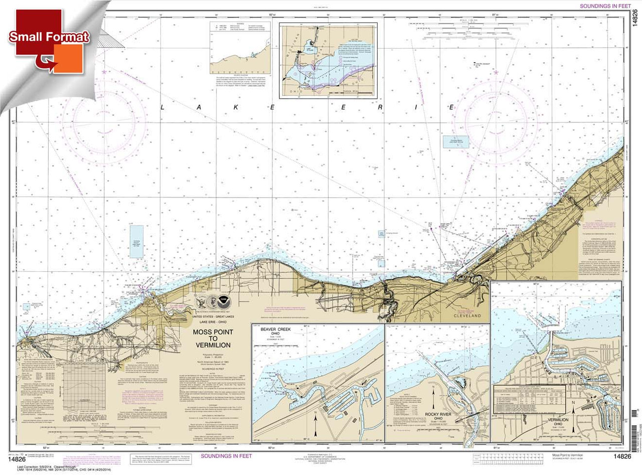 Small Format NOAA Chart 14826: Moss Point to Vermilion;Beaver Creek;Vermilion Harbor;Rocky River
