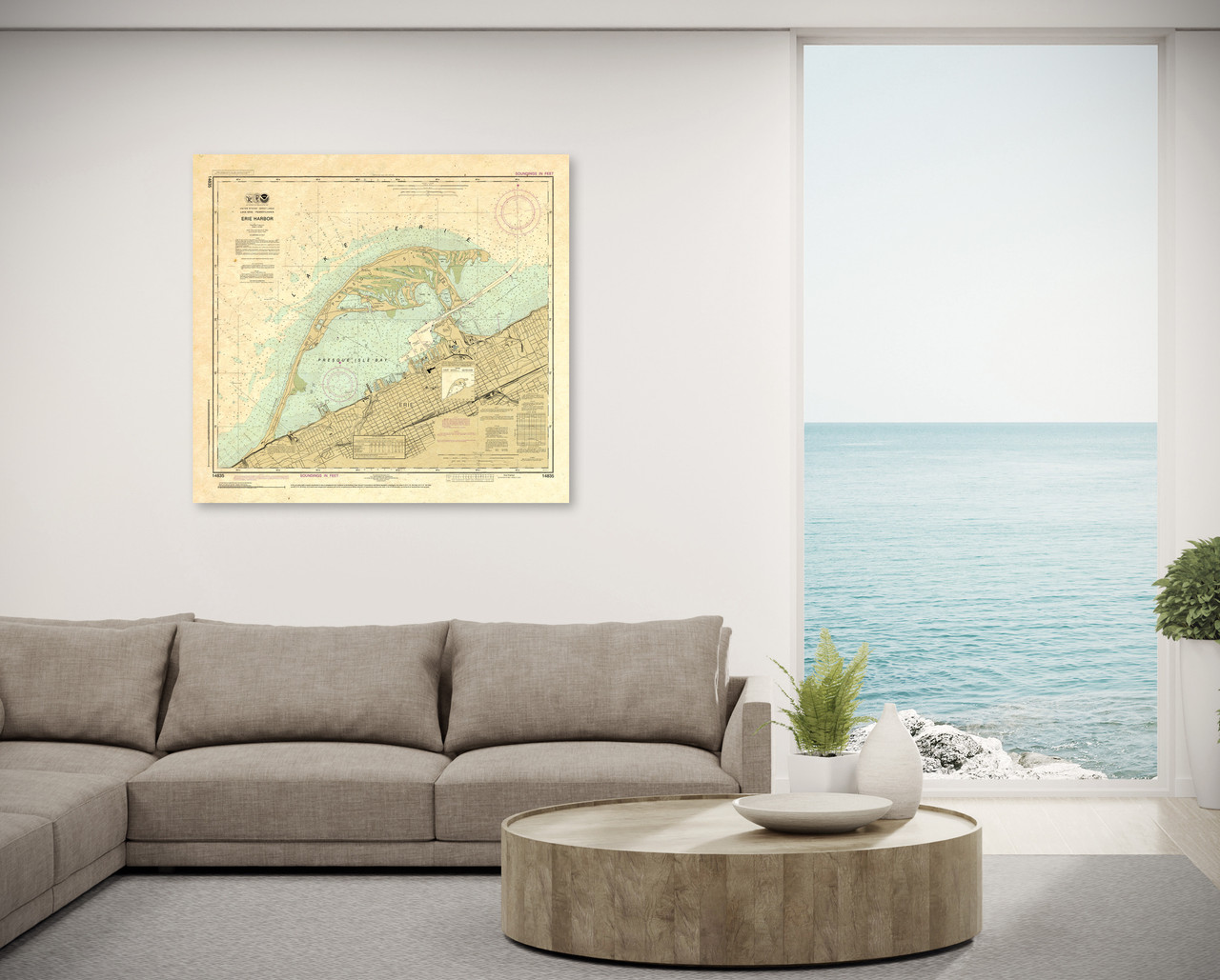 ANTIQUED NOAA Chart 14835: Erie Harbor