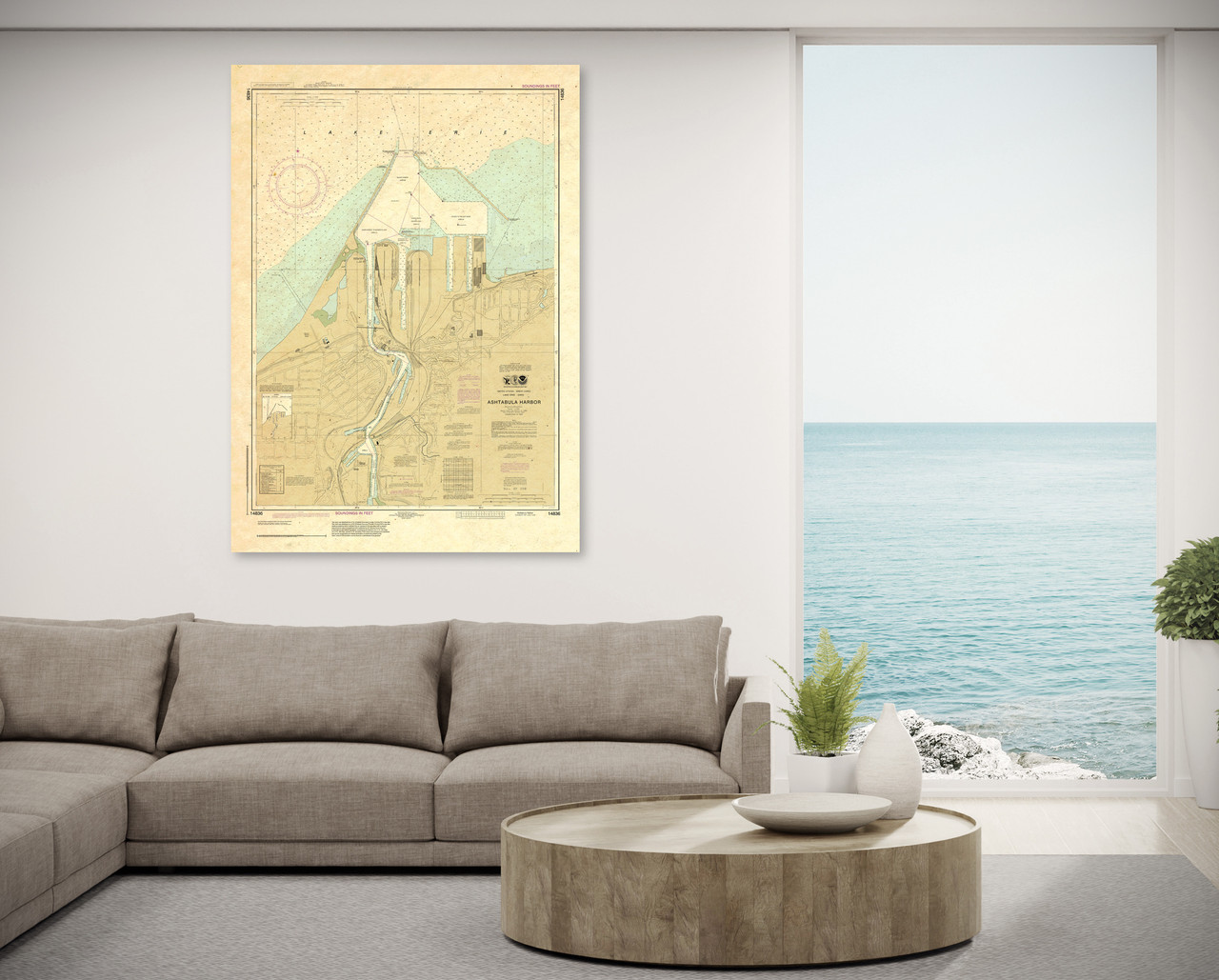 ANTIQUED NOAA Chart 14836: Ashtabula Harbor