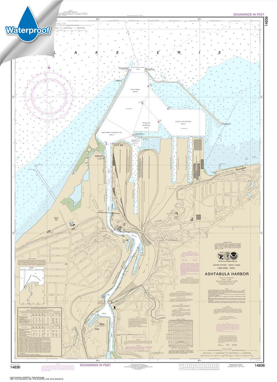 HISTORICAL WATERPROOF NOAA Chart 14836: Ashtabula Harbor