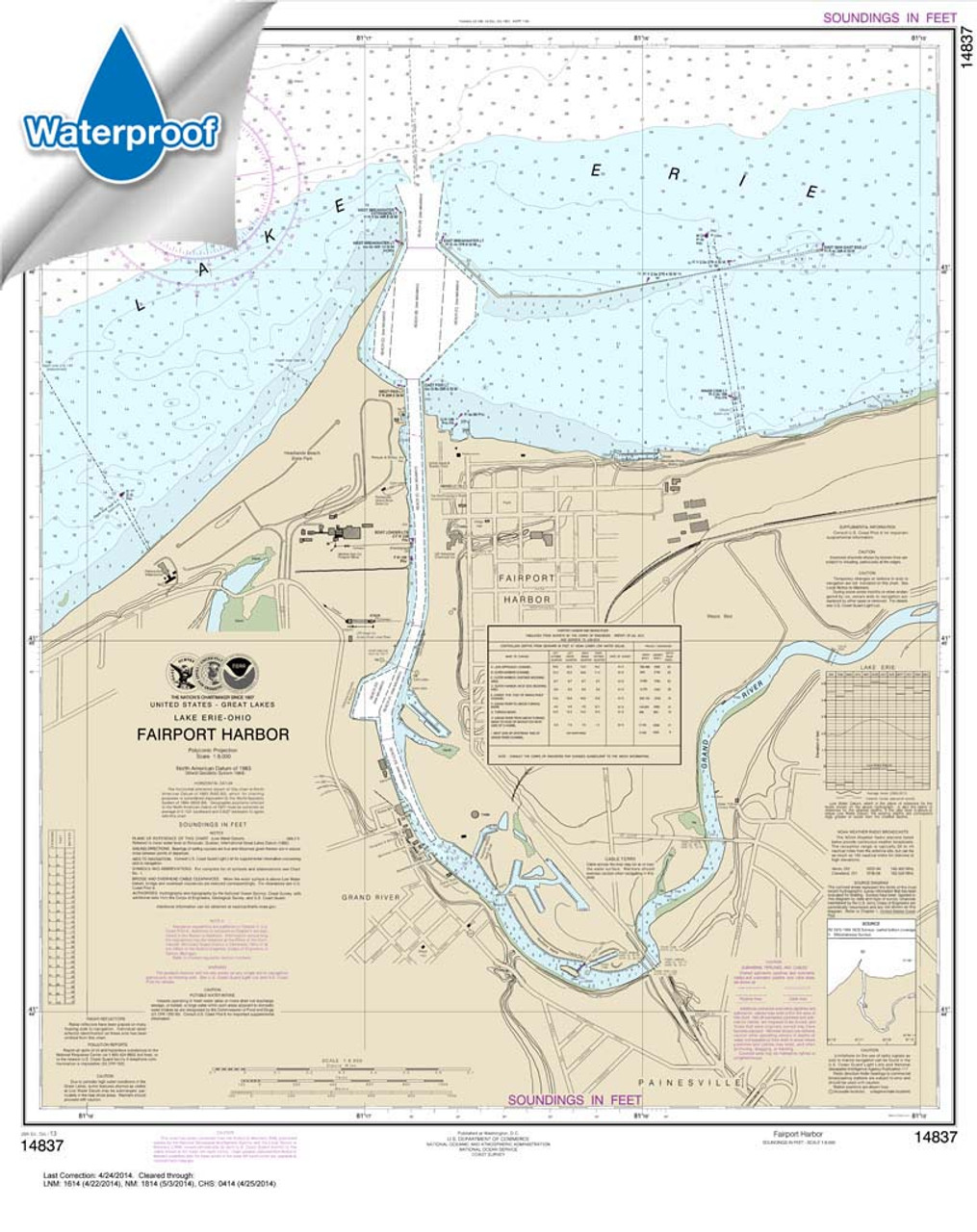 HISTORICAL WATERPROOF NOAA Chart 14837: Fairport Harbor