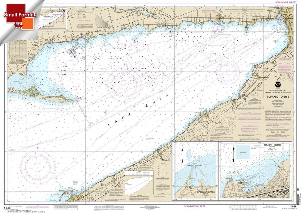 Small Format NOAA Chart 14838: Buffalo to Erie;Dunkirk;Barcelone Harbor