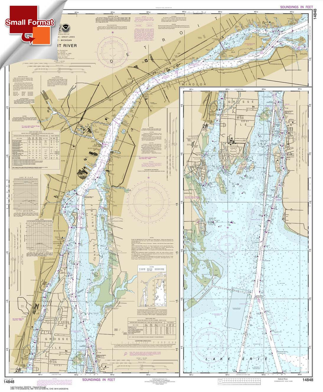 Small Format NOAA Chart 14848: Detroit River