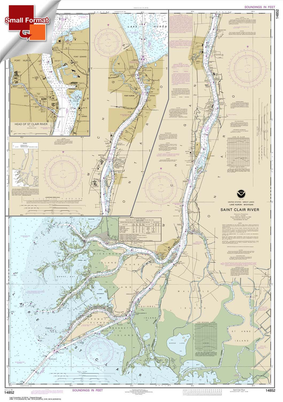 Small Format NOAA Chart 14852: St. Clair River;Head of St. Clair River