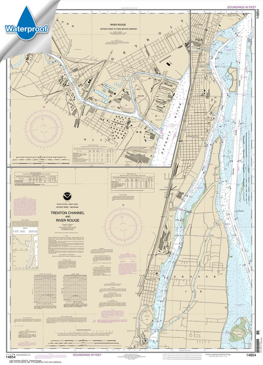 HISTORICAL WATERPROOF NOAA Chart 14854: Trenton Channel and River Rouge;River Rouge