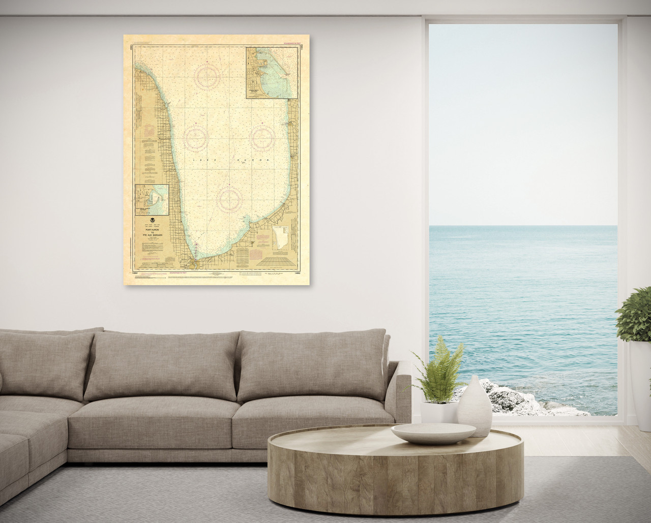 ANTIQUED NOAA Chart 14862: Port Huron to Pte aux Barques; Port Sanilac; Harbor Beach