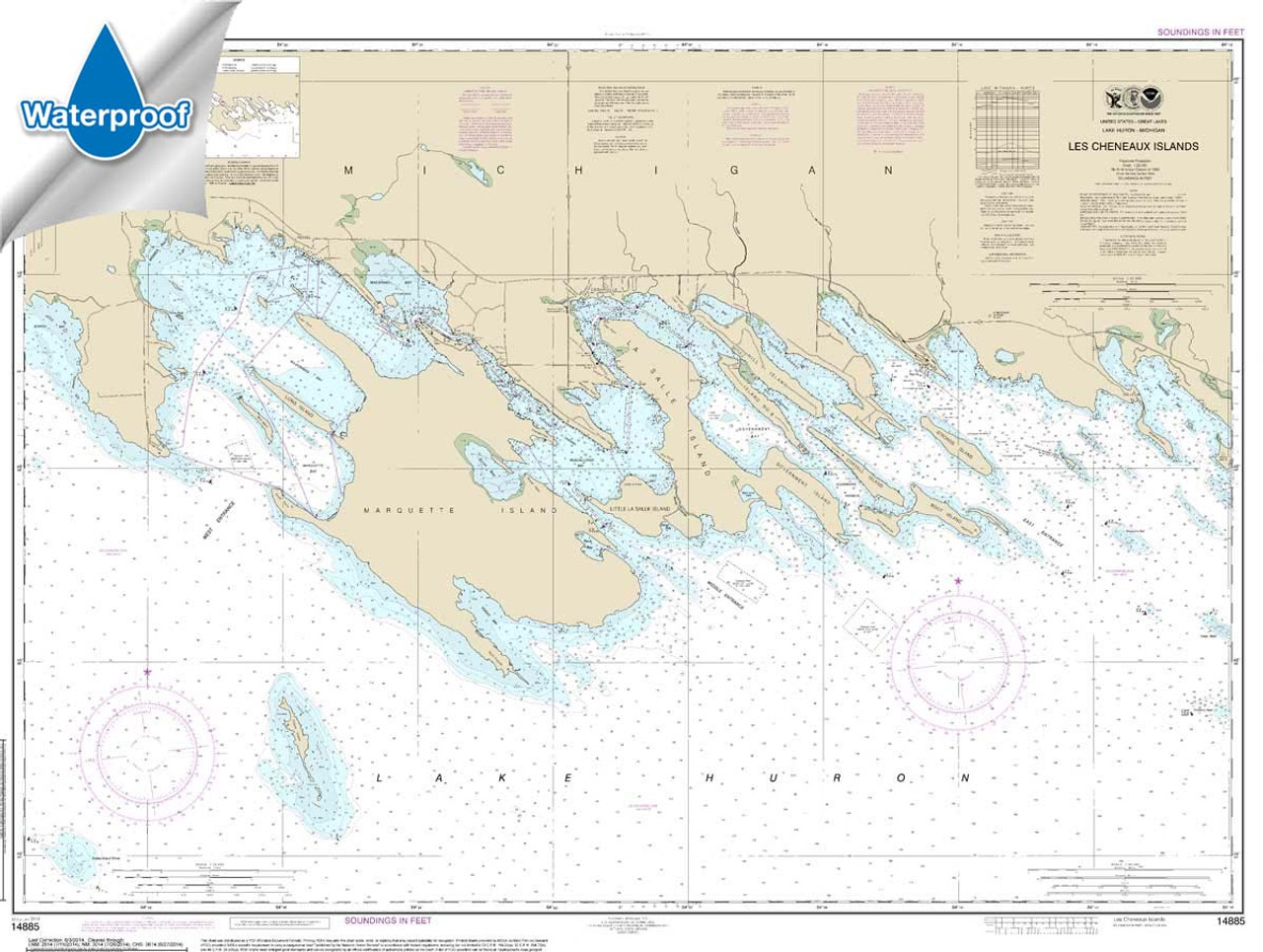 HISTORICAL WATERPROOF NOAA Chart 14885: Les Cheneaux Islands