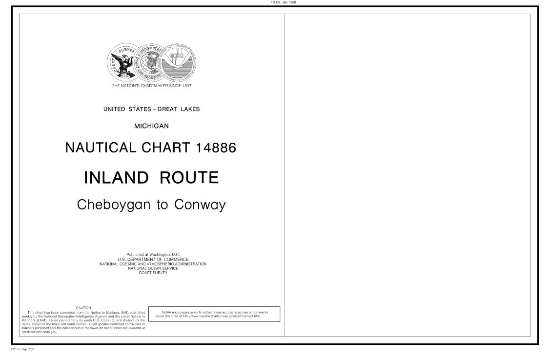 HISTORICAL NOAA Chart 14886: Inland Route, Cheboygan to Conway (14 page booklet)