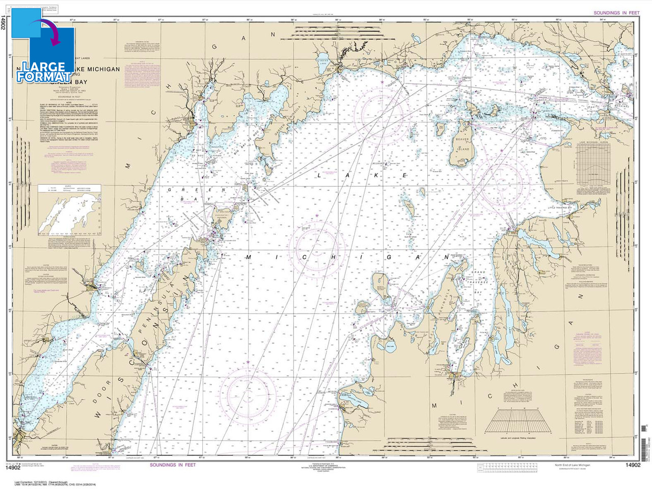 Large Format NOAA Chart 14902: North end of Lake Michigan: including Green Bay