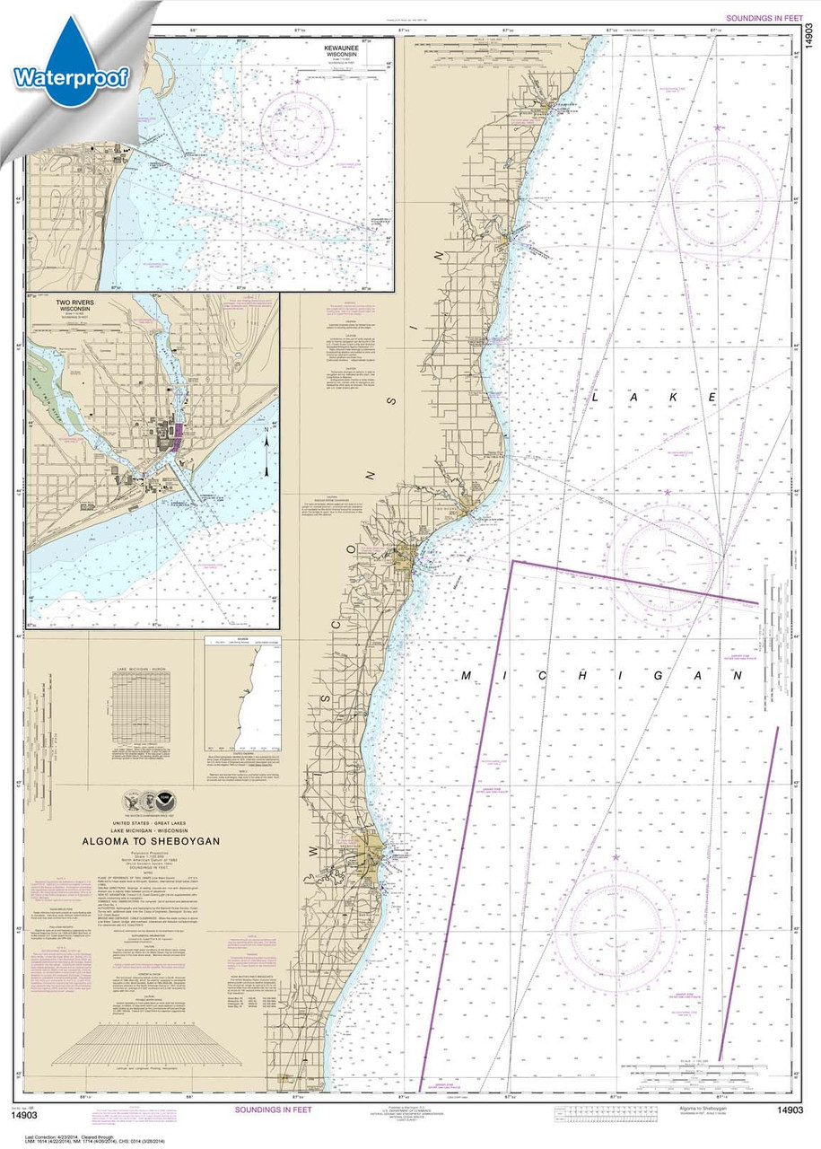 Waterproof NOAA Chart 14903: Algoma to Sheboygan;Kewaunee;Two Rivers