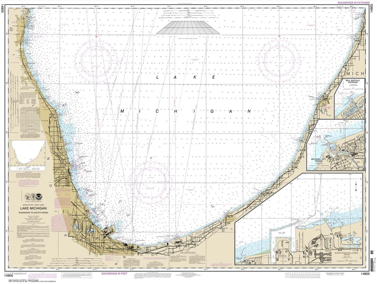 NOAA Chart 14905: Waukegan to South Haven;Michigan City;Burns International Harbor;New Buffalo