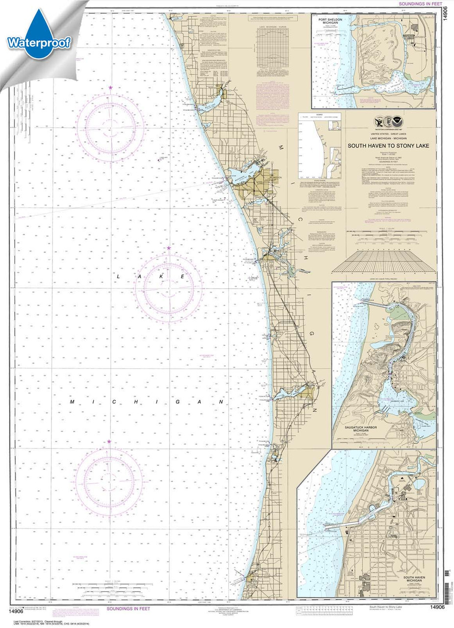 Waterproof NOAA Chart 14906: South Haven to Stony Lake;South Haven;Port Sheldon;Saugatuck Harbor