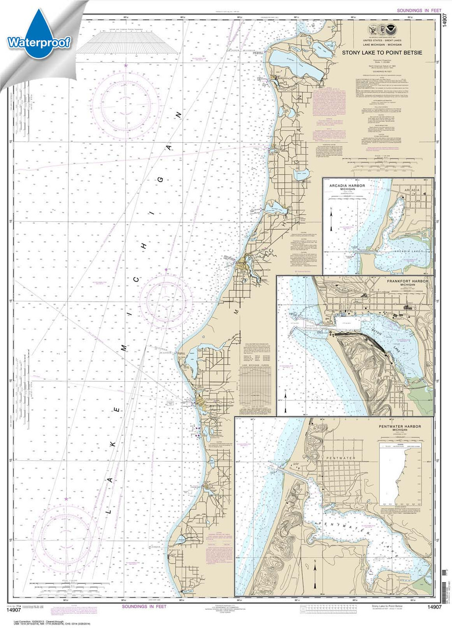 HISTORICAL WATERPROOF NOAA Chart 14907: Stony Lake to Point Betsie;Pentwater;Arcadia;Frankfort
