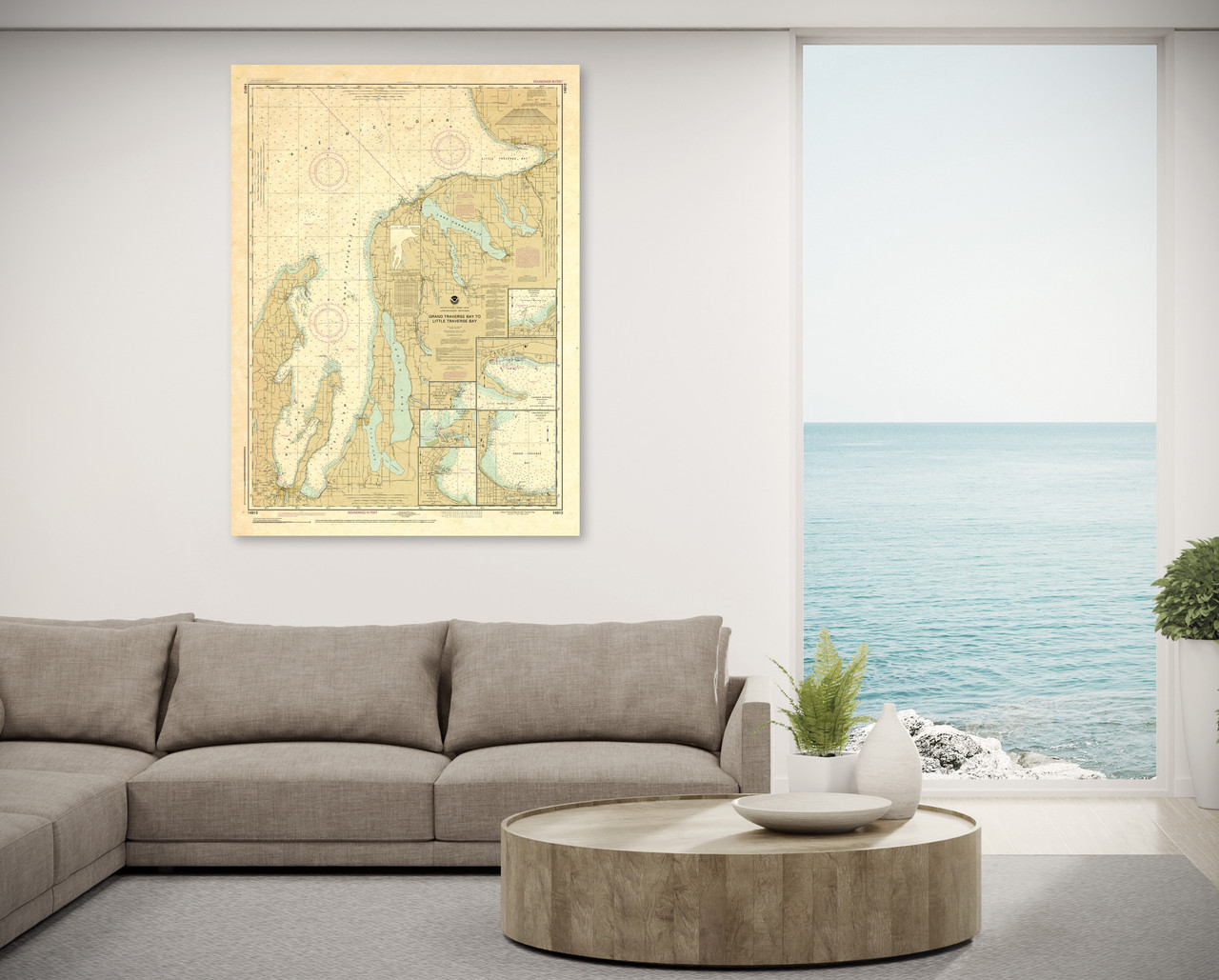 ANTIQUED NOAA Chart 14913: Grand Traverse Bay to Little Traverse Bay; Harbor Springs; Petoskey