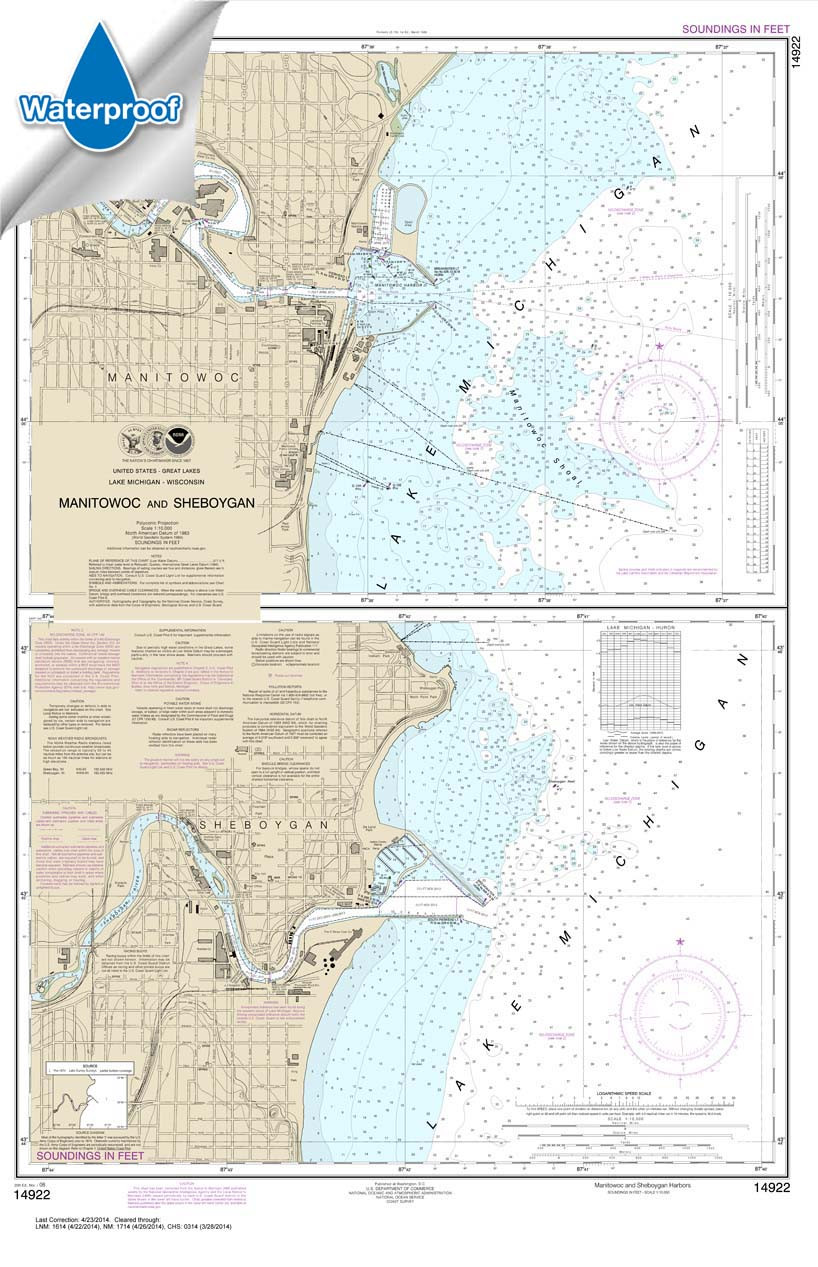 Waterproof NOAA Chart 14922: Manitowoc and Sheboygan