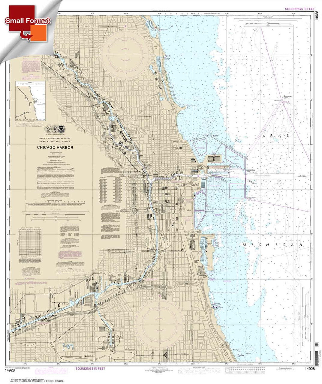 Small Format NOAA Chart 14928: Chicago Harbor