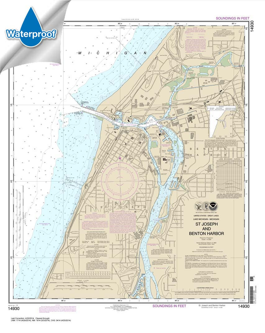 HISTORICAL WATERPROOF NOAA Chart 14930: St. Joseph and Benton Harbor