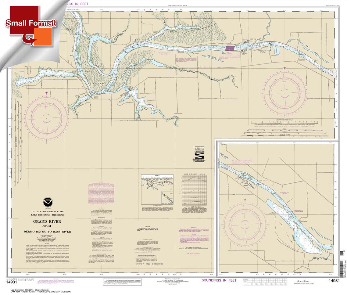 HISTORICAL SMALL FORMAT NOAA Chart 14931: Grand River From Dermo Bayou To Bass River