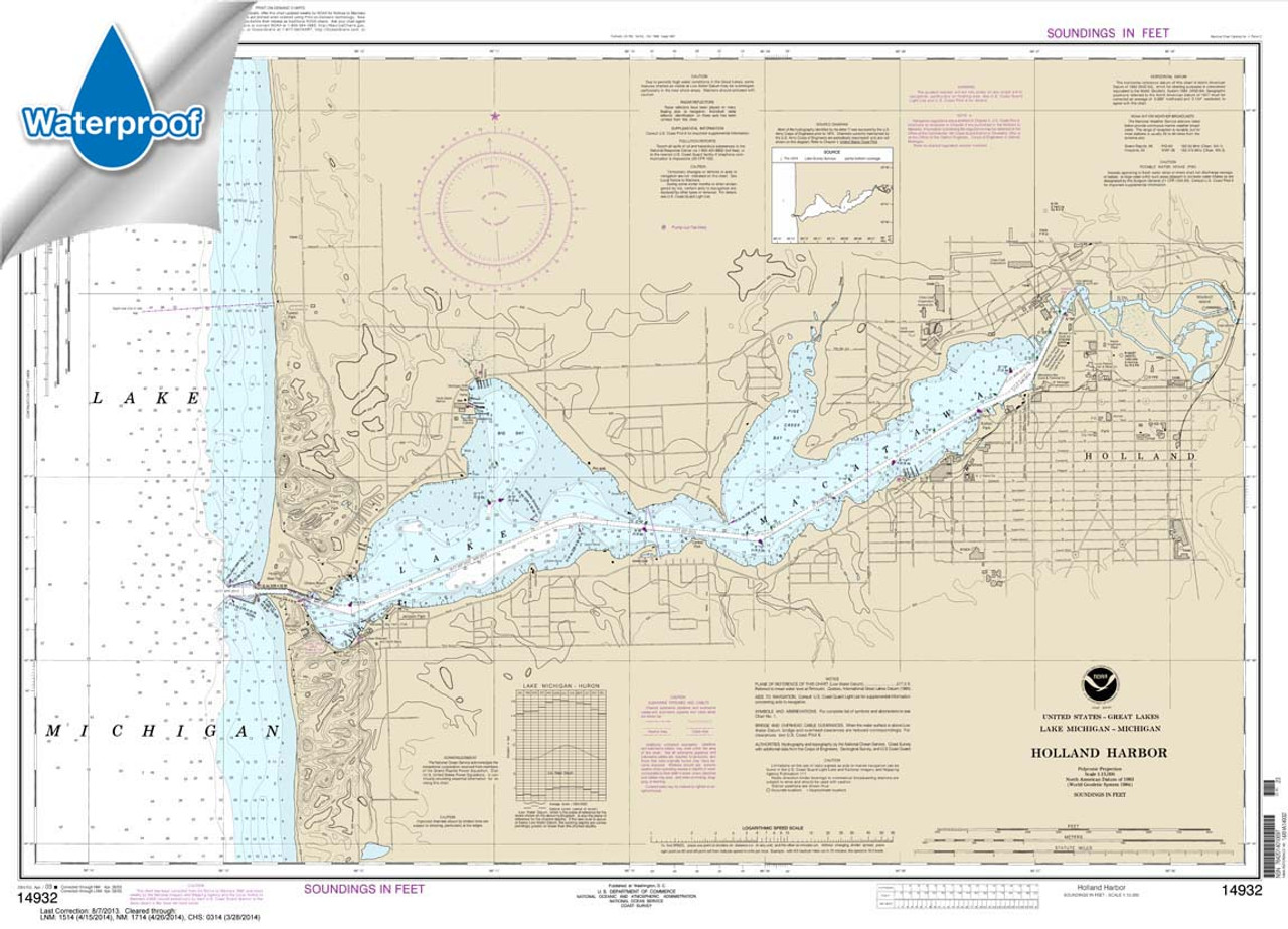 HISTORICAL WATERPROOF NOAA Chart 14932: Holland Harbor