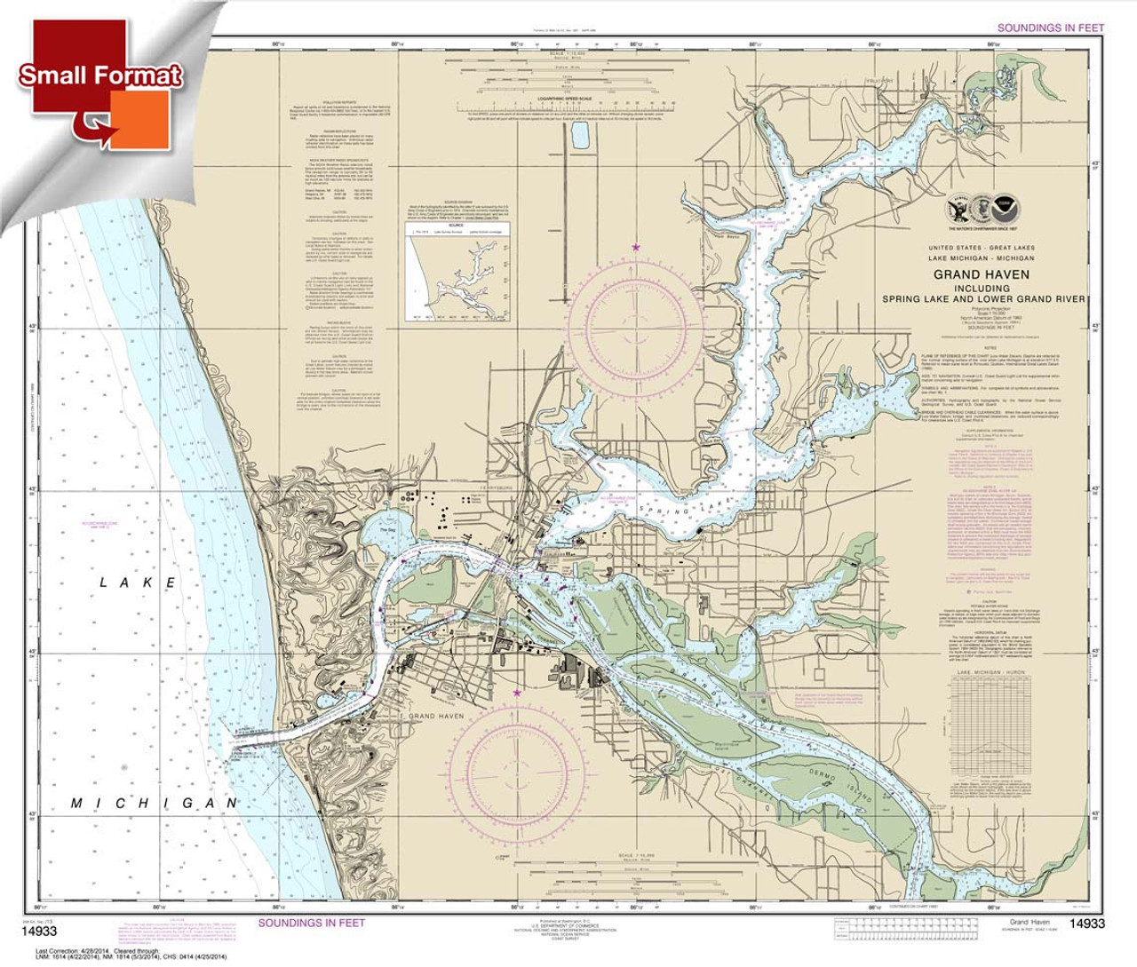 HISTORICAL SMALL FORMAT NOAA Chart 14933: Grand Haven: including Spring Lake and Lower Grand River