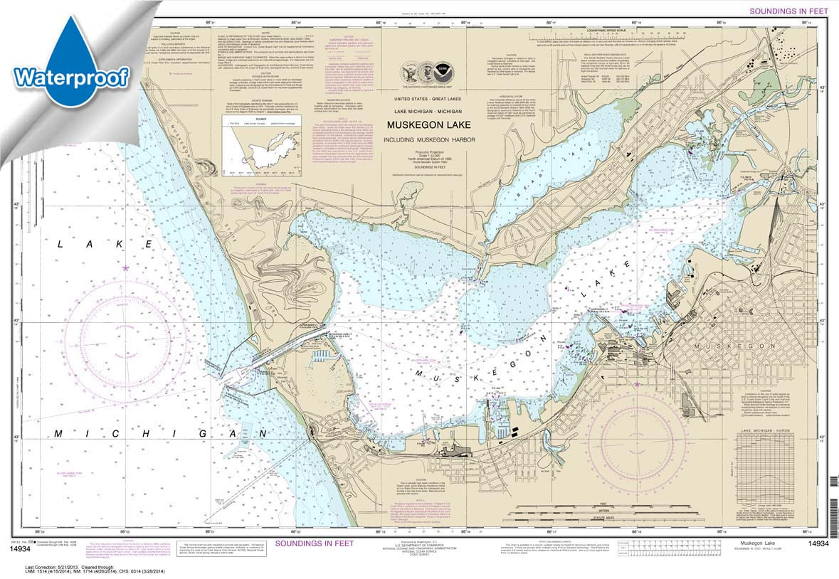 HISTORICAL WATERPROOF NOAA Chart 14934: Muskegon Lake and Muskegon Harbor