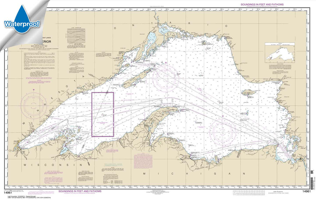 Waterproof NOAA Chart 14961: Lake Superior (Mercator Projection)