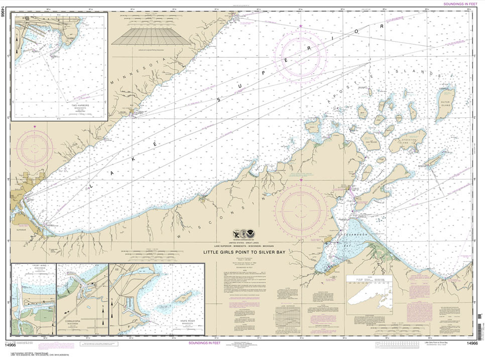 HISTORICAL NOAA Chart 14966: Little Girls Point to Silver Bay: including Duluth and Apostle Islands;Cornucopia Harbor;Port Wing Harbor;Knife River Harbor;Two Harbors