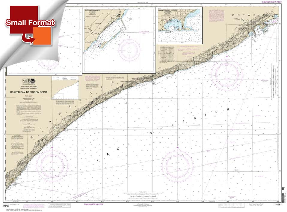 Small Format HISTORICAL NOAA Chart 14967: Beaver Bay to Pigeon Point;Silver Bay Harbor;Taconite Harbor;Grand Marais Harbor