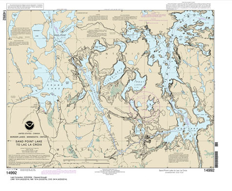 HISTORICAL NOAA Chart 14992: Sand Point Lake to Lac la Croix: including Crane Lake and Little Vermilon Lake