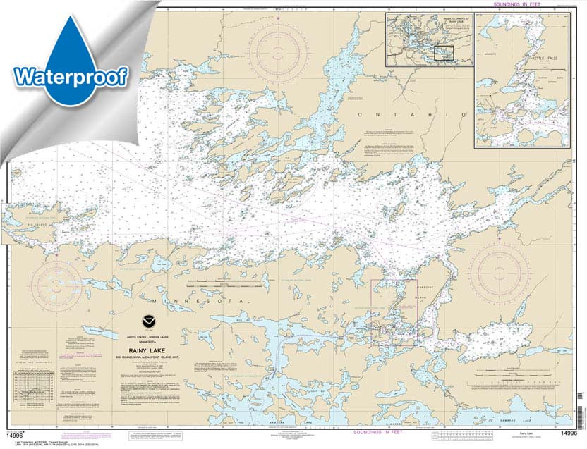 HISTORICAL Waterproof NOAA Chart 14996: Rainy Lake-Big Island: Minn.: to Oakpoint Island: Ont.;Kettle Falls