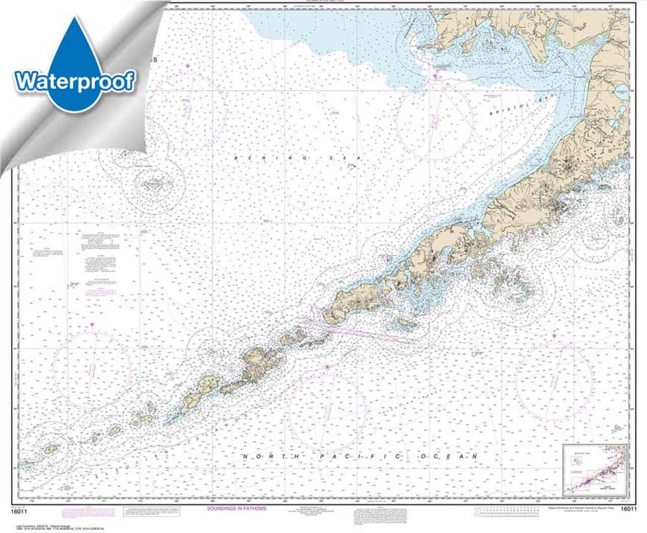Waterproof NOAA Chart 16011: Alaska Peninsula and Aleutian Islands to Seguam Pass