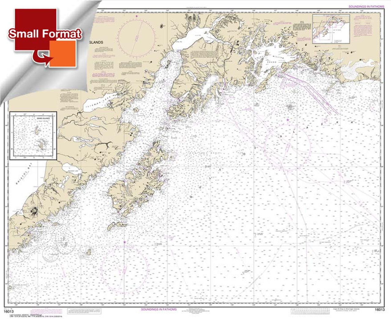Small Format NOAA Chart 16013: Cape St. Elias to Shumagin Islands;Semidi Islands