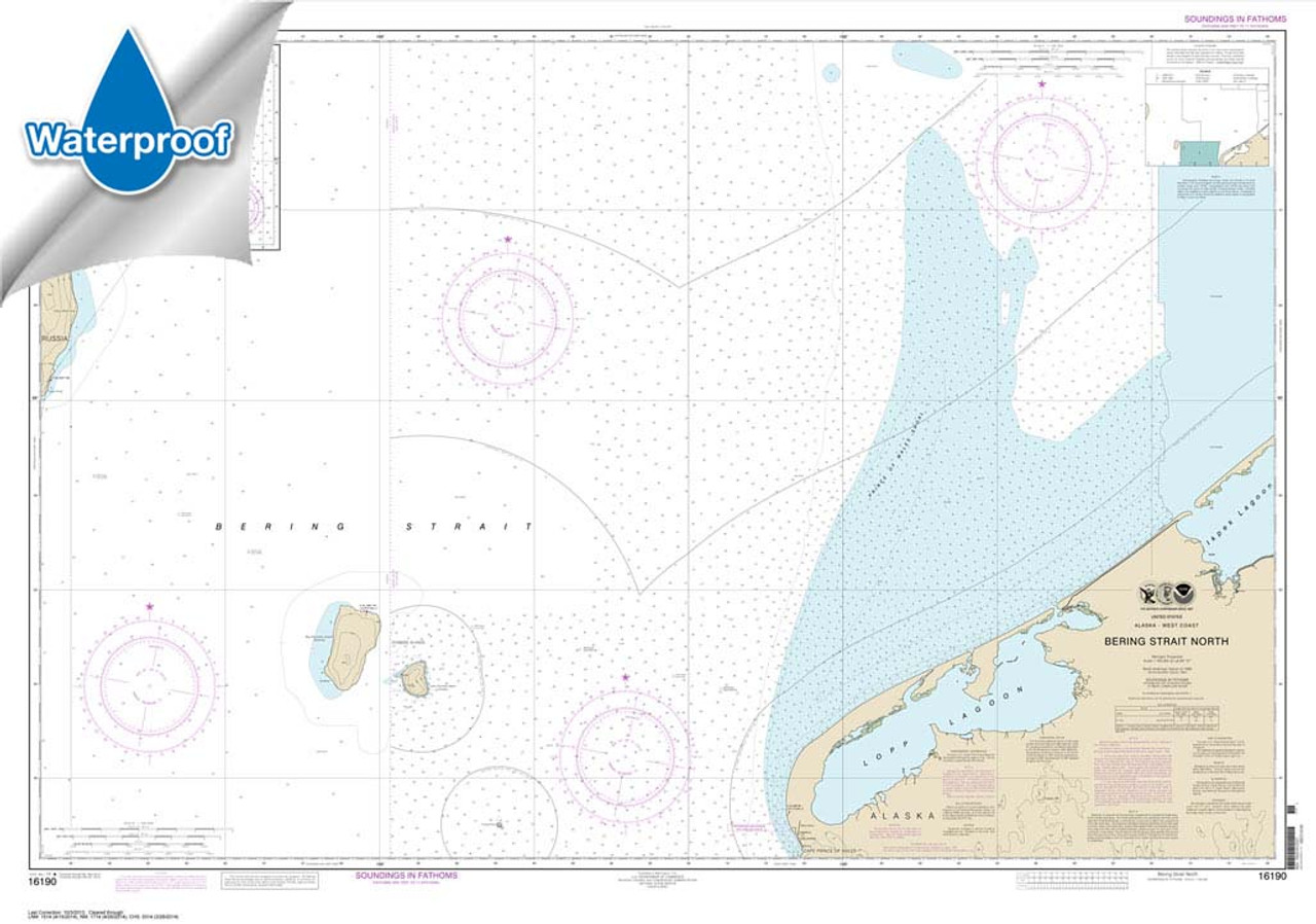 HISTORICAL WATERPROOF NOAA Chart 16190: Bering Strait North;Little Diomede Island