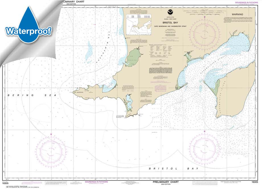 HISTORICAL WATERPROOF NOAA Chart 16305: Bristol Bay-Cape Newenham and Hagemeister Strait