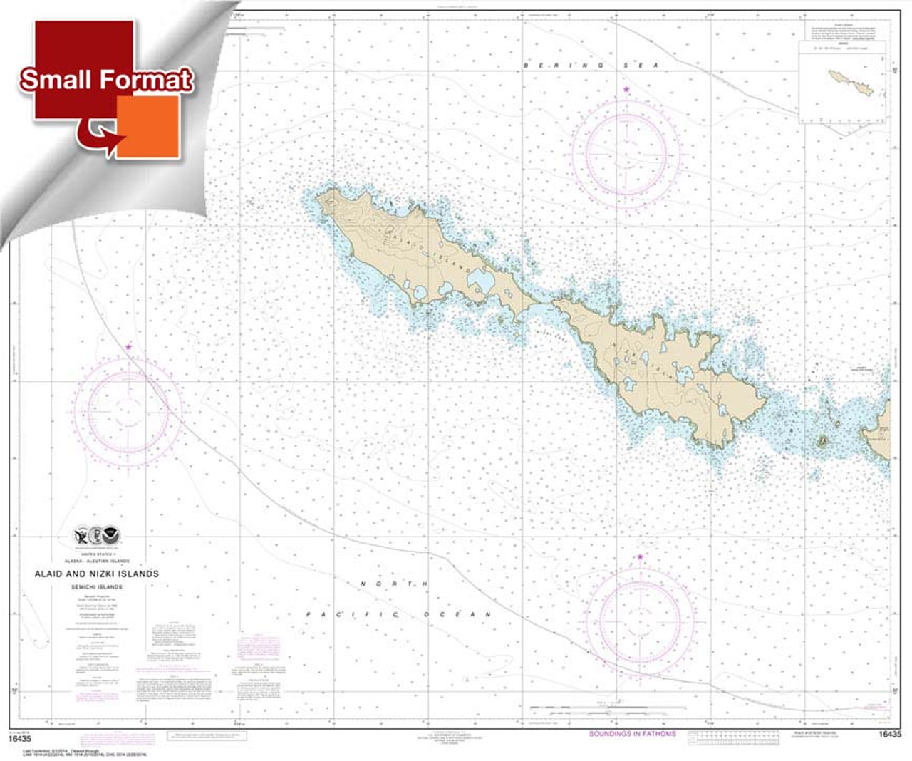 Small Format HISTORICAL NOAA Chart 16435: Semichi Islands Alaid and Nizki Islands