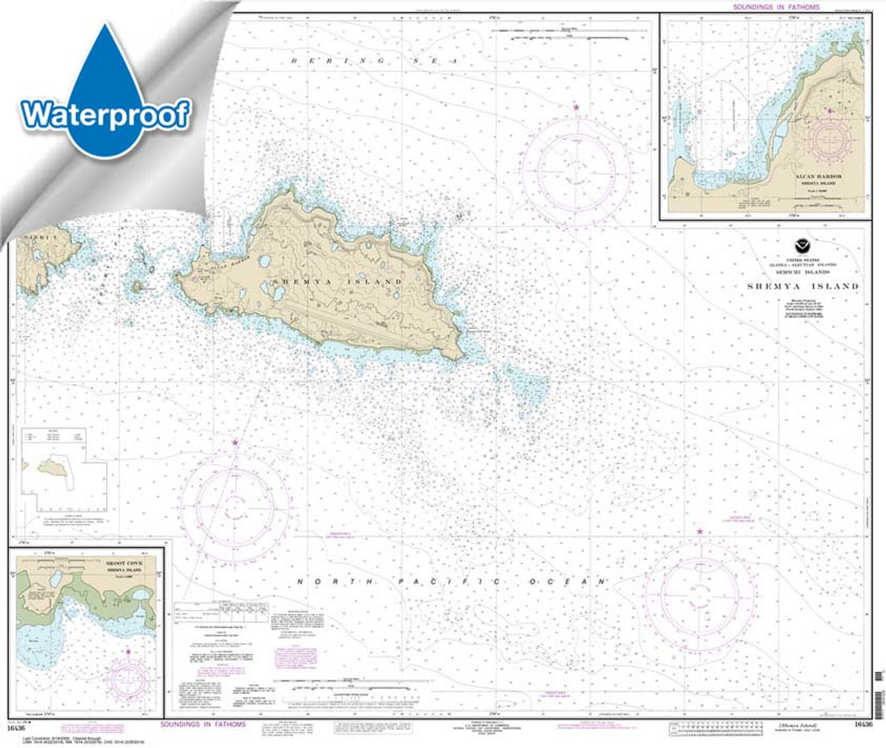 Waterproof HISTORICAL NOAA Chart 16436: Shemya Island;Alcan Harbor;Skoot Cove