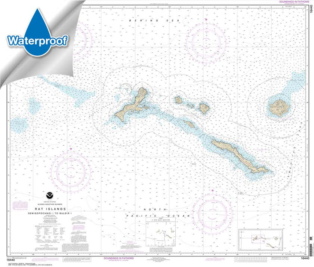 Waterproof NOAA Chart 16440: Rat Islands Semisopochnoi Island to Buldir l.