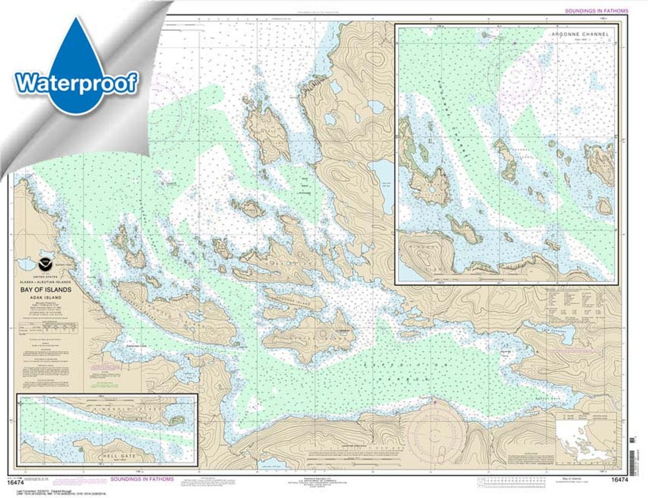 Waterproof HISTORICAL NOAA Chart 16474: Bay of Islands;Aranne Channel;Hell Gate