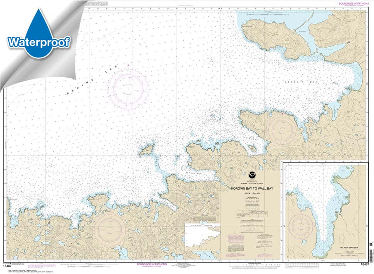 Waterproof HISTORICAL NOAA Chart 16487: Korovin Bay to Wall Bay-Atka Island;Martin Harbor