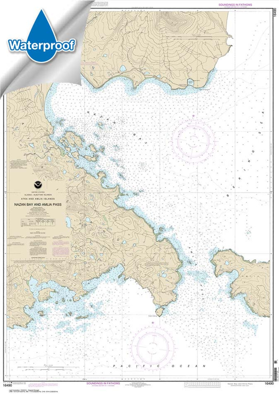 Waterproof HISTORICAL NOAA Chart 16490: Nazan Bay and Amilia Pass