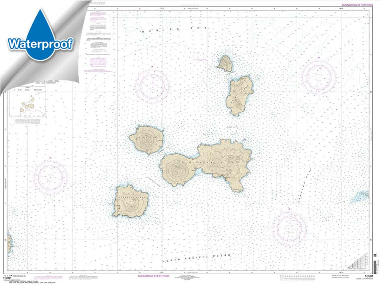 Waterproof HISTORICAL NOAA Chart 16501: Islands of Four Mountains