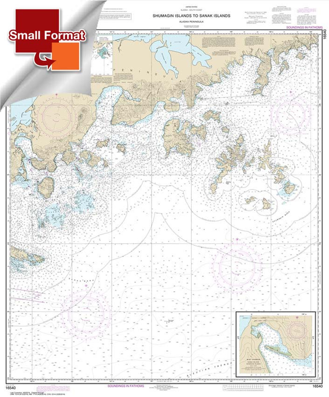 Small Format NOAA Chart 16540: Shumagin Islands to Sanak Islands;Mist Harbor