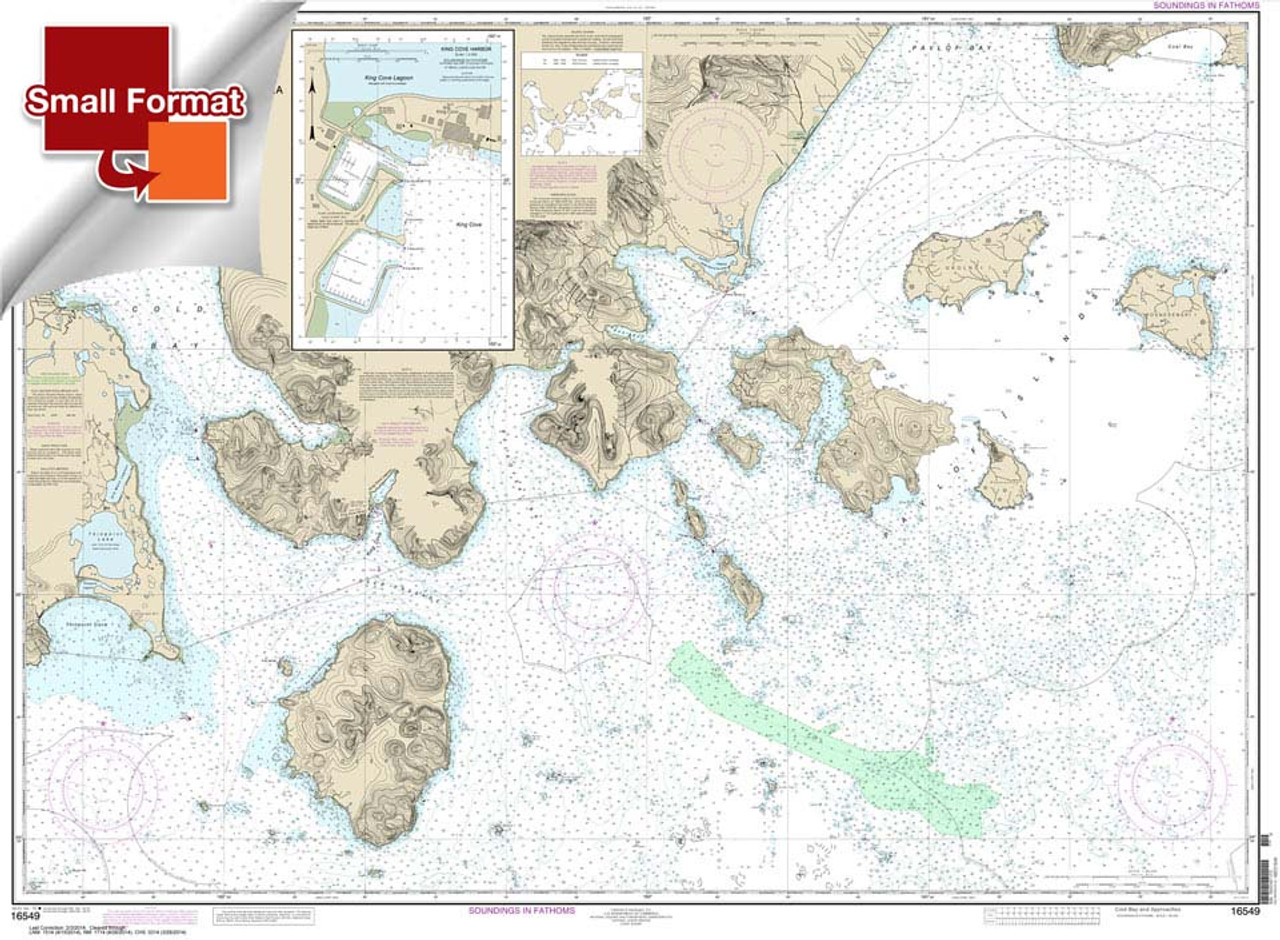 Small Format HISTORICAL NOAA Chart 16549: Cold Bay and approaches: Alaska Pen.;King Cove Harbor