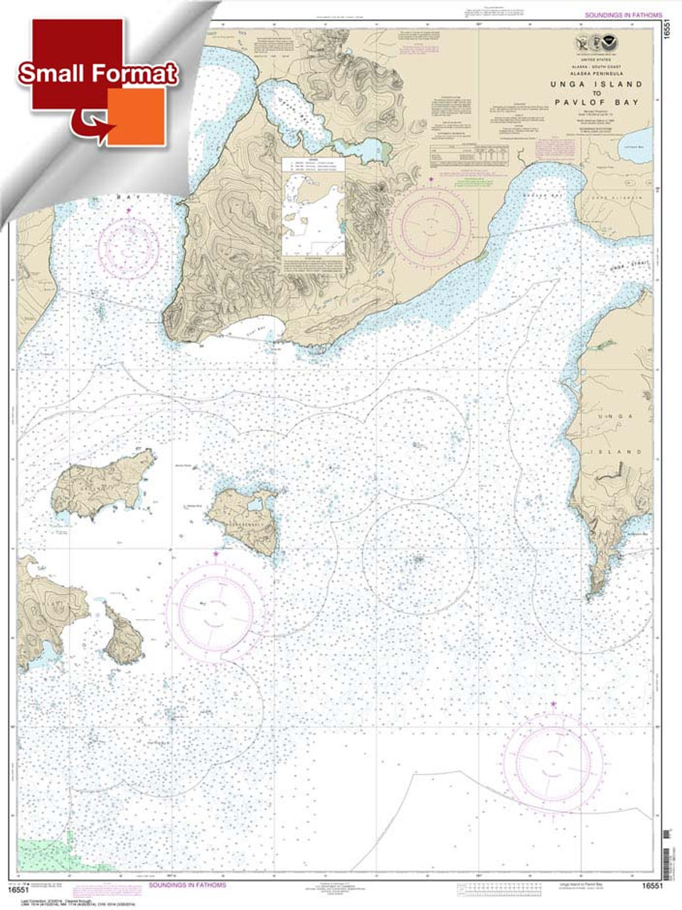 Small Format HISTORICAL NOAA Chart 16551: Unga Island to Pavlof Bay: Alaska Pen.