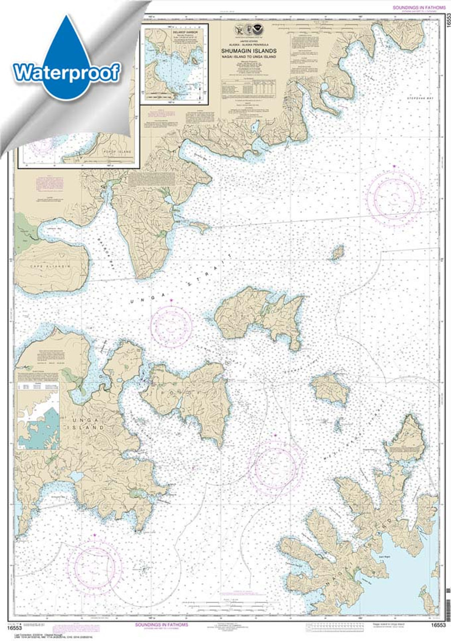Waterproof HISTORICAL NOAA Chart 16553: Shumagin Islands-Nagai I. to Unga I.;Delarof Harbor;Popof Strait: northern part