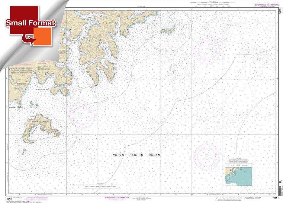 Small Format HISTORICAL NOAA Chart 16561: Mitrofania Bay And Kuiukta Bay